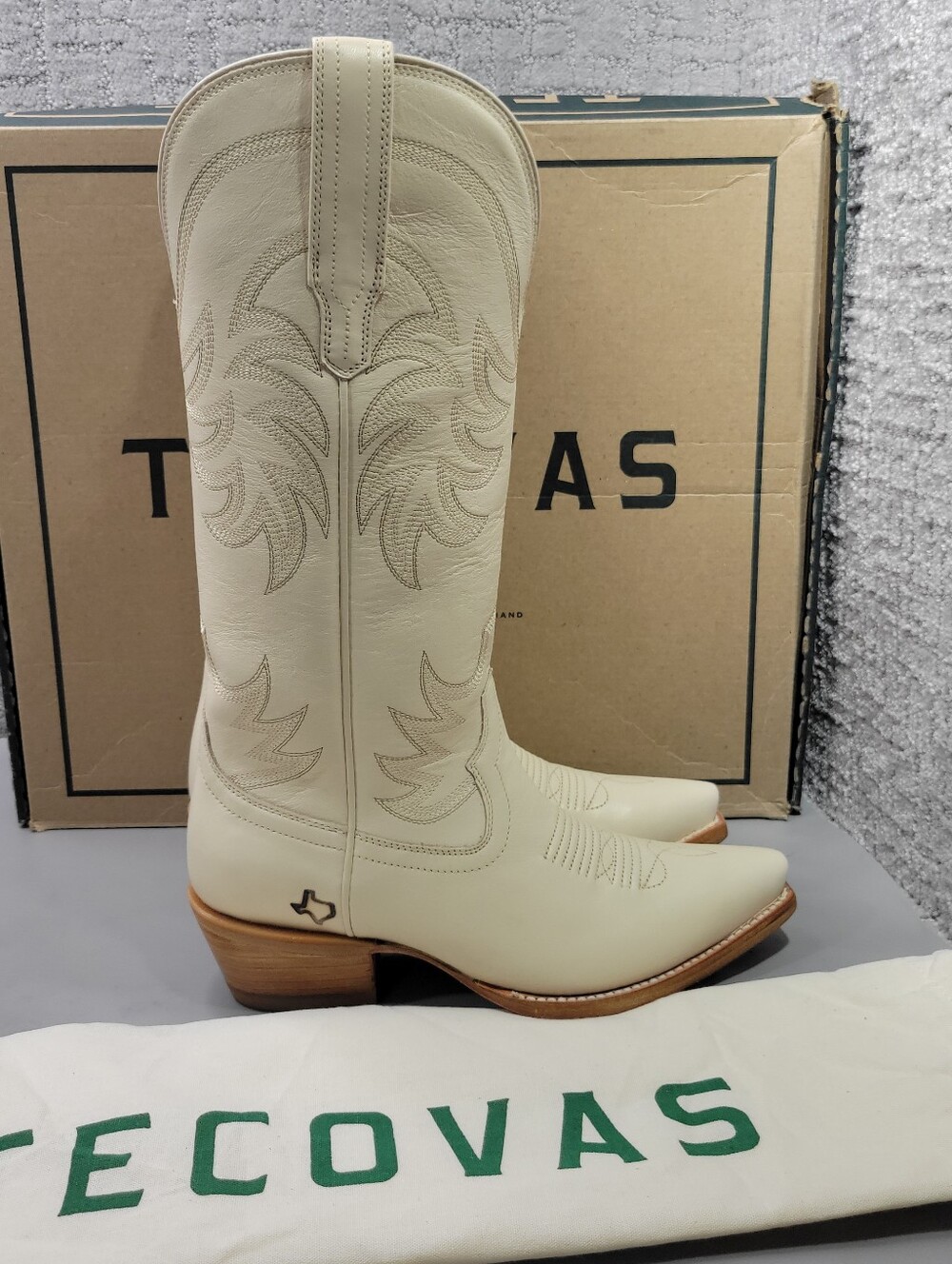 Tecovas The Annie Women's Size US 7B Bone Cowhide Leather Cowgirl 14" Boots - Picture 2 of 13